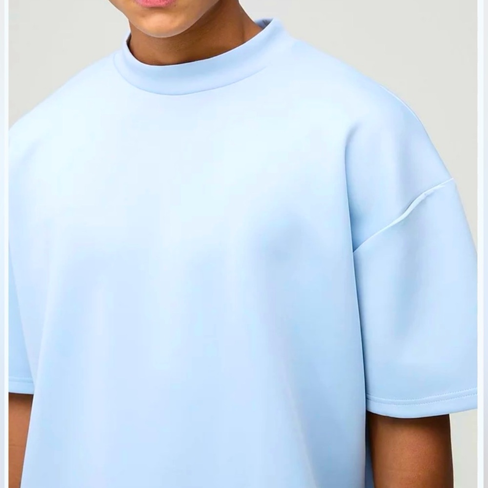 boohooMan Oversized Extended Neck Scuba baby blue Shirt Sz L VGUC